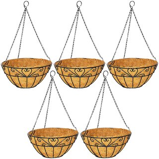                       GARDEN DECO - 12 INCH Coir Hanging Basket with Chain (Heart Design, Set of 5 Pcs)                                              