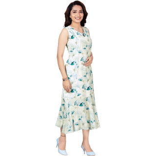 TAT2 FASHIONS womens floral printed calf length casualwear long dress. 3/4 sleeves attatched inside dress-8075print