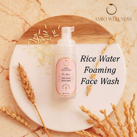 Amio Wellness Rice Water Foaming Face Wash  Helps to Reduce Acne, Fine lines, Oil Production  60ml