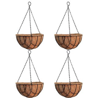                       GARDEN DECO Coir Hanging Basket with Chain for Indoor and Outdoor (Set of 4 PCs, 8 Inch)                                              