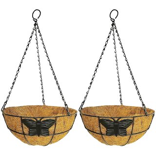                       GARDEN DECO 10 Inch Coir Hanging Basket with Chain (Butterfly Design, Set of 2 PCs)                                              