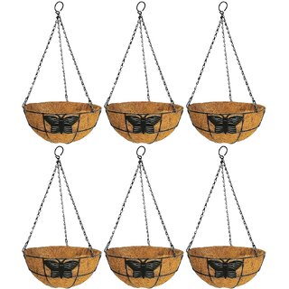                       GARDEN DECO 10 Inch Coir Hanging Basket with Chain (Butterfly Design, Set of 6 PCs) Designer Coir Hanging Flower Plant C                                              