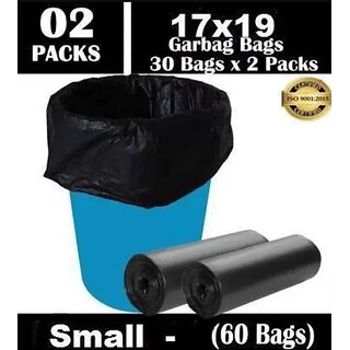 60 Pcs Garbage Bags/Dustbin Bags Small, 17x19 Inches (Black, Pack of 2 Roll)