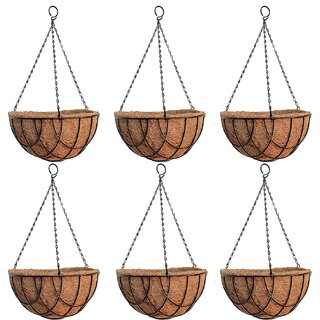                       GARDEN DECO Metal Hanging Basket 10 Inches (Color-Black, Set of 6 PCs)                                              