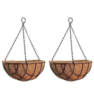                       GARDEN DECO Metal Hanging Basket with Chain, Black, 12 INCH, Set of 2 PCs                                              