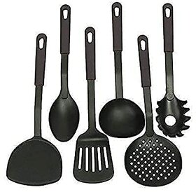 S4 Nylon Heat-Resistant Nonstick Spoon Spatula Turner Scoop Kitchen Cooking Utensil Tools Set (6pcs, Black)