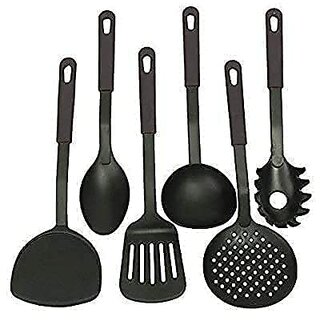                       S4 Nylon Heat-Resistant Nonstick Spoon Spatula Turner Scoop Kitchen Cooking Utensil Tools Set (6pcs, Black)                                              