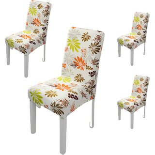                       AVIRA Stretchable Elastic Floral Printed Washable Protector Seat Dining Table Chair Seat Cover Set of 4                                              