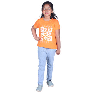                       Kid Kupboard Cotton Girls T-Shirt, Light Orange, Half-Sleeves, Crew Neck, 7-8 Years                                              