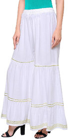 Womens White Rayon Sharara Gota Patti Work Flared Garara Pant Palazzo For Women Girls Wedding Party Dress