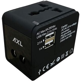                       AXL Universal Travel Adapter (XTAB01)  Dual USB Charger Port (Black)  2.1 AMP/ 5V                                              