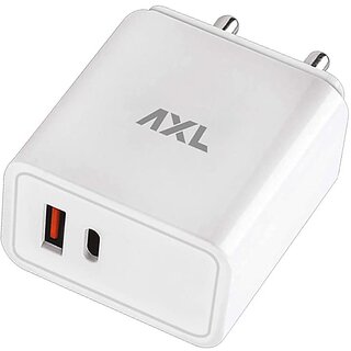                       AXL 20W PD+QC Wall Charger, Quick Charger USB 3.0A USB Port + PD Output for All iOS  Android Devices (White)                                              