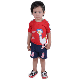                       Kid Kupboard Cotton Baby Boys T-Shirt and Short, Red and Blue, Half-Sleeves, Crew Neck, 2-3 Years                                              