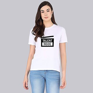                       Perfect Fashion Women Printed Round Neck White T-Shirt                                              