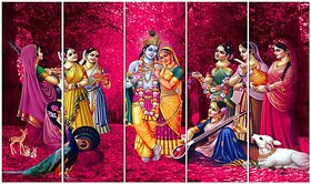Sketchfab Radha Krishna Religious UV Coated Wall Painting for Home decorative (2530601) Digital Reprint 30 inch x 50 inch Painting (Without Frame, Pack of 5)