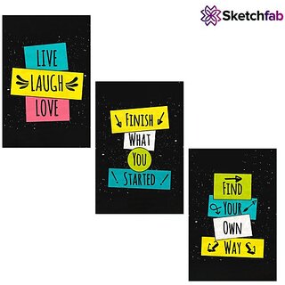                       Sketchfab Mix UV Wall Painting for Home decorative Digital Reprint Digital Reprint 12 inch x 24 inch Painting (Without Frame, Pack of 3)                                              