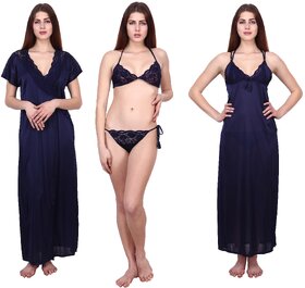 Kismat Fashion Sexy & Stylish Women Long Robe With Nighty & Bra With Panty Set