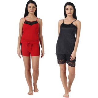                       Kismat Fashion Sexy & Stylish Top & Shrt Set With Lace work Pack Of Two                                              