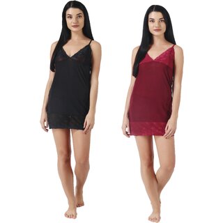                       Kismat Fashion Sext &  Stylish Short babydoll Nighty With Lace Work pack of Two                                              