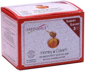 Satinance Honey  Cream Aromatherapy Bathing Bar (Transparent) 300g (3x100g) Super Saver Pack - Sulphate, Parabeen Free