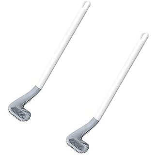 Silicon Golf Toilet Cleaner Brush with Non-Slip Long Handled with Magic Sticker Holder/Hook for Bathroom pack of 2
