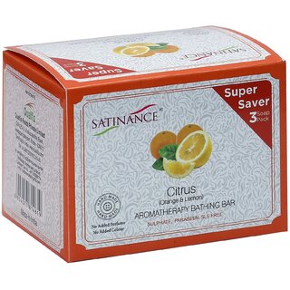                       Satinance Citrus (Orange  Lemon) Aromatherapy Bathing Bar (Transparent) 300g (3x100g) Super Saver Pack                                              