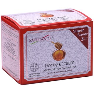                       Satinance Honey  Cream Aromatherapy Bathing Bar (Transparent) 300g (3x100g) Super Saver Pack - Sulphate, Parabeen Free                                              