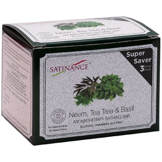 Satinance Neem, Tea Tree  Basil Aromatherapy Bathing Bar (Transparent) 300g (3x100g) Super Saver Pack