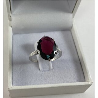                       Jaipur Gemstone-7.25 ratti stone goemd/Hessonite silver plated (Rhodium) Adjustable Rinh For Men  Women                                              