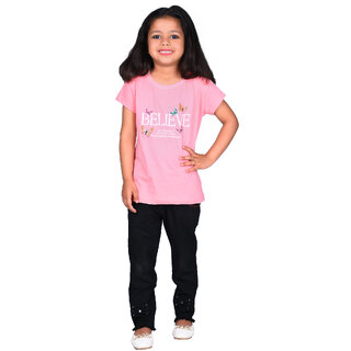                       Kid Kupboard Cotton Girls T-Shirt, Light Pink, Half-Sleeves, Crew Neck, 6-7 Years                                              