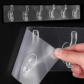 S4  Flexible  Transparent 6 Pin Wall/Door Mounted Cloth Hooks Rail, Key Holder Pack of 2