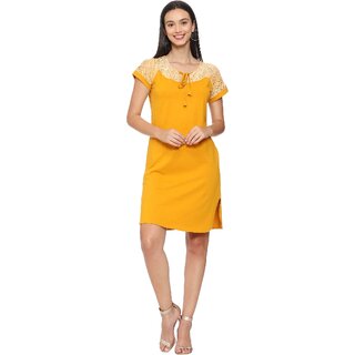                       ROARERS Womens Solid Yellow Midi Dress                                              