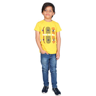                       Kid Kupboard Cotton Boys T-Shirt, Yellow, Half-Sleeves, Crew Neck, 7-8 Years KIDS3150                                              