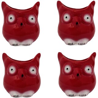                       GARDEN DECO Cute Owl Ceramic Pot (Set of 4 PCs)                                              