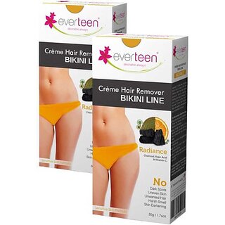                       Everteen Radiance Bikini Line Hair Remover Creme With Charcoal, Kojic Acid And Vitamin C - 2 Packs (50G Each) Cream (100 G)                                              