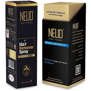                       Neud Combo: Hair Remover Spray 100 Ml And Natural Hair Inhibitor 80 Gm For Men And Women (1 Items In The Set)                                              