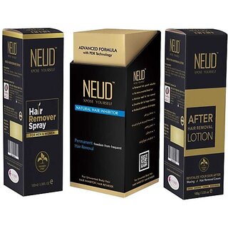                       Neud Ultimate Combo Of Hair Inhibitor (80 G), Hair Remover Spray (100 Ml) And After Hair Removal Lotion (100 G) For Skin Care In Men & Women (3 Items In The Set)                                              