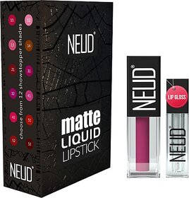 Neud Matte Liquid Lipstick Quirky Tease With Free Lip Gloss - 1 Pack (Quirky Tease, 3 Ml)