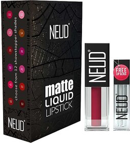 Neud Matte Liquid Lipstick Peachy Pink With Lip Gloss - 1 Pack (Peachy Pink, 3 Ml)