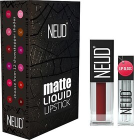 Neud Matte Liquid Lipstick Red Kiss With Free Lip Gloss - 1 Pack (Red Kiss, 3 Ml)