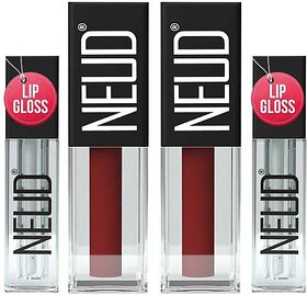 Neud Matte Liquid Lipstick Red Kiss With Lip Gloss - 2 Packs (Red Kiss, 6 Ml)