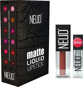 Neud Matte Liquid Lipstick Jolly Coral With Lip Gloss - 1 Pack (Jolly Coral, 3 Ml)