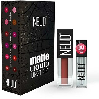Neud Matte Liquid Lipstick Jolly Coral With Free Lip Gloss - 1 Pack (Jolly Coral, 3 Ml)