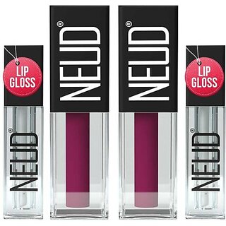 Neud Matte Liquid Lipstick Mauve-A-Licious With Lip Gloss - 2 Packs (Mauve-A-Licious, 6 Ml)