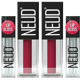                       Neud Matte Liquid Lipstick Peachy Pink With Lip Gloss - 2 Packs (Peachy Pink, 6 Ml)                                              