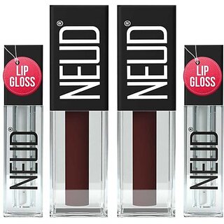 Neud Matte Liquid Lipstick Espresso Twist With Lip Gloss - 2 Packs (Espresso Twist, 6 Ml)