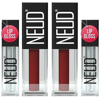Neud Matte Liquid Lipstick Red Kiss With Lip Gloss - 2 Packs (Red Kiss, 6 Ml)