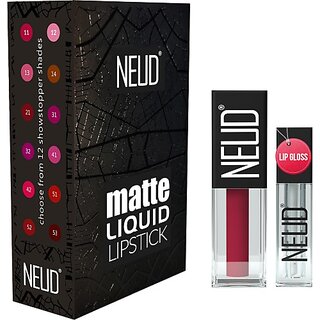                       Neud Matte Liquid Lipstick Peachy Pink With Lip Gloss - 1 Pack (Peachy Pink, 3 Ml)                                              