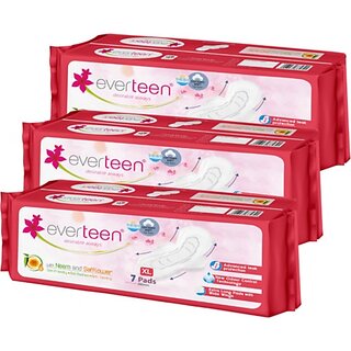                       Everteen Xl Soft Sanitary Napkin Pads With Neem And Safflower For Periods In Women 3 Packs (7 Pads Each, 280Mm) Sanitary Pad (Pack Of 3)                                              