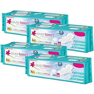                       Everteen Xl Sanitary Napkin Pads With Neem And Safflower, Cottony-Dry Top Layer For Women 4 Packs (20 Pads Each, 280Mm) Sanitary Pad (Pack Of 80)                                              